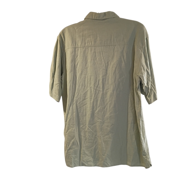 George Men's M Linen Blend Light Green Short Sleeve Lightweight Button-Up Shirt - Picture 2 of 4